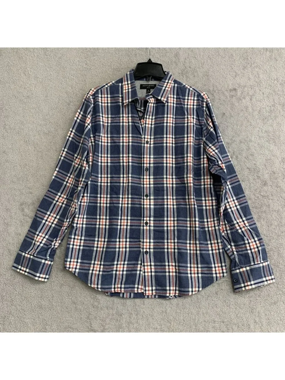 Banana Republic Men's Medium Slim Fit Plaid Button-Down Shirt Blue/Red P0063